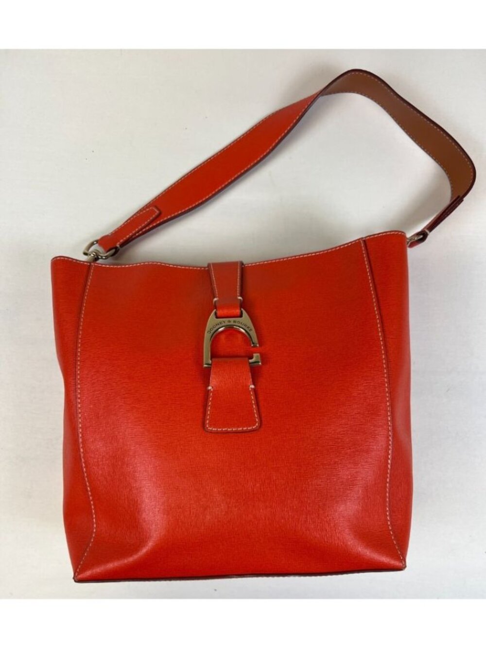 Dooney & Bourke Orange Leather Shoulder Bag Gold Tone Hardware Signature Logo